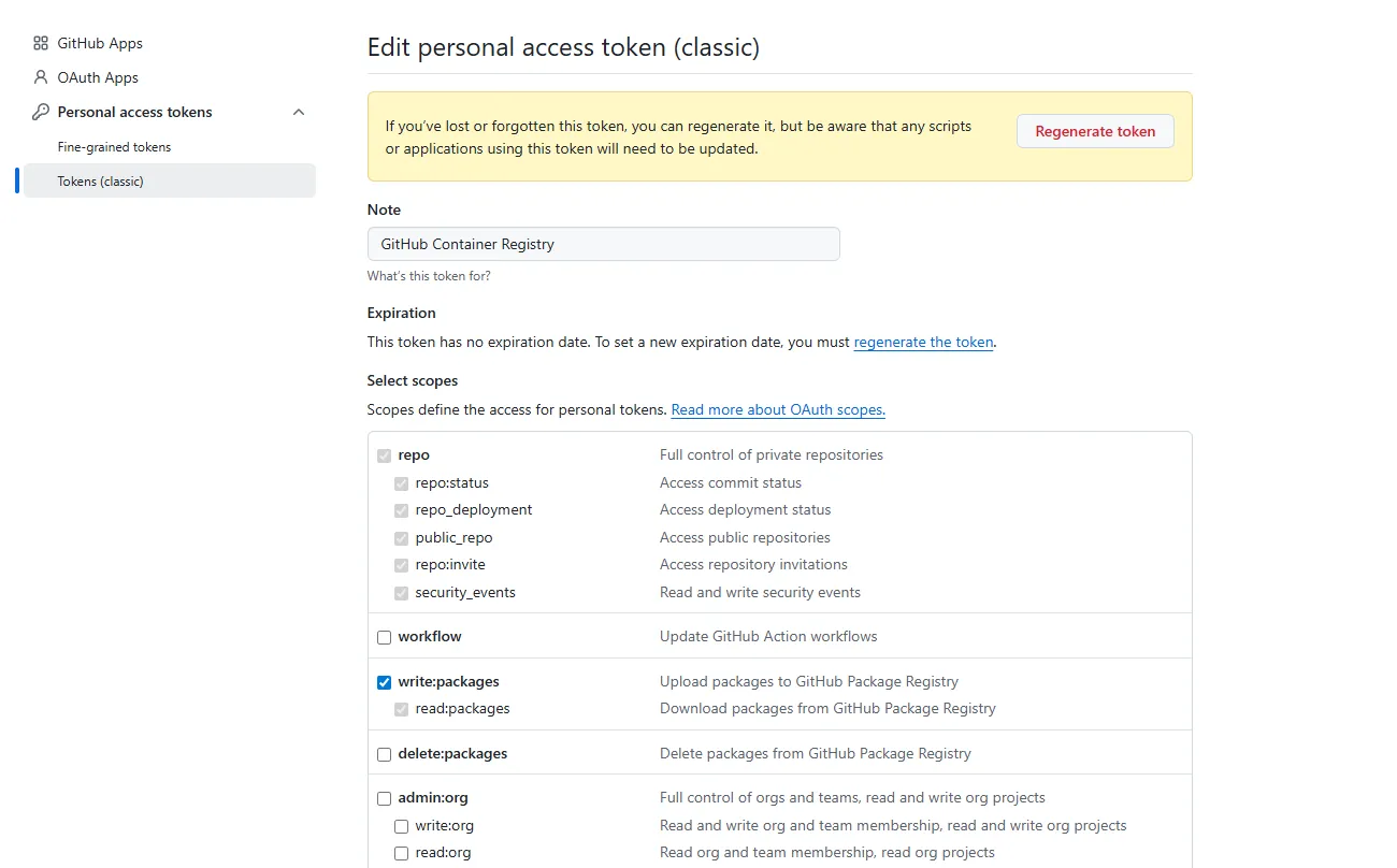 Edit personal access token (classic)