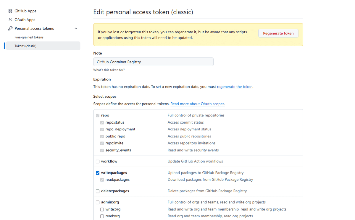 Edit personal access token (classic)